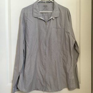 Calvin Klein Mens Casual Long Sleeve Pinstriped Body Fit Zip Gray Cotton 2XL